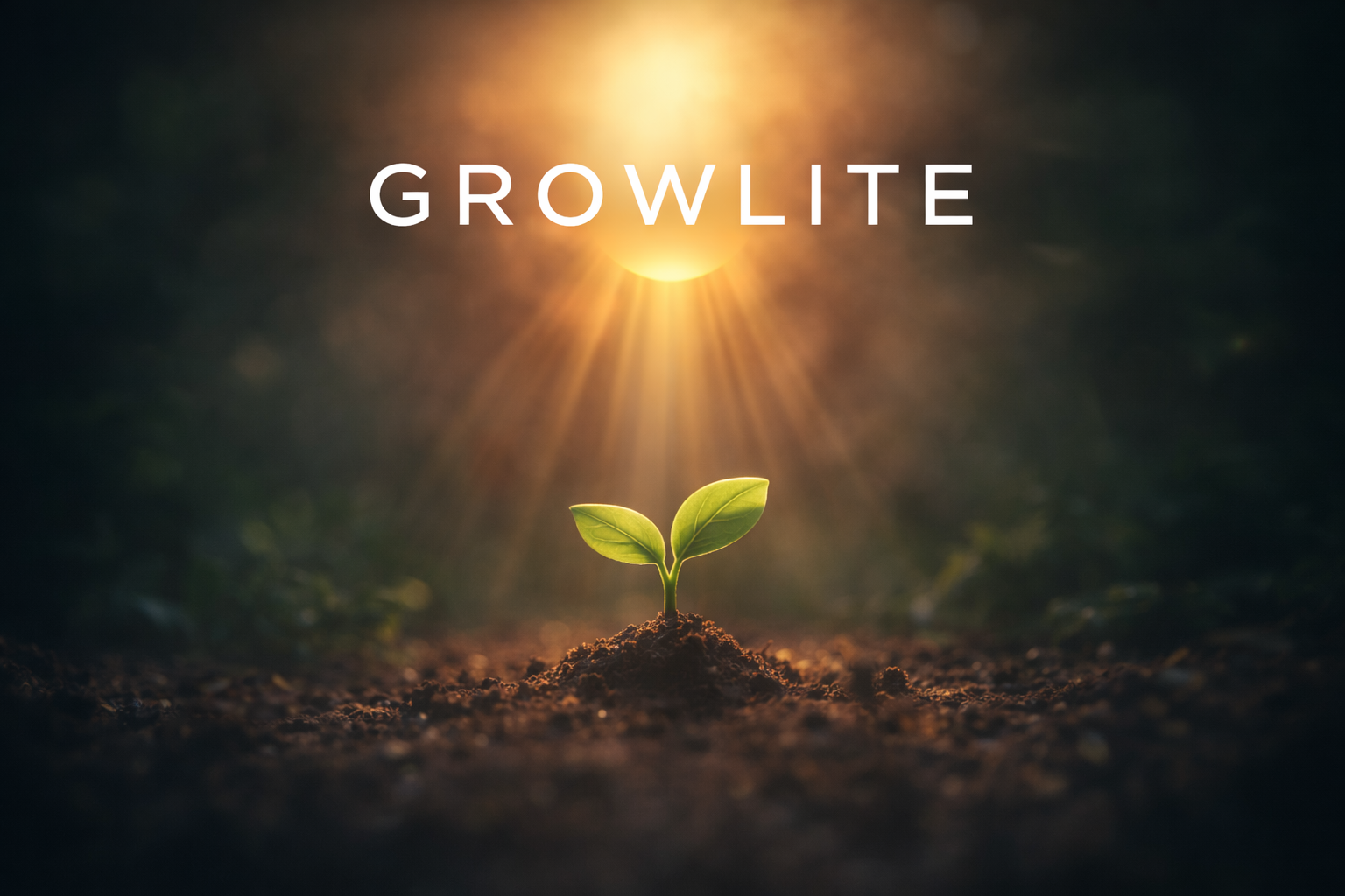 GrowLite brand visual — wordmark over a warm, glowing scene.